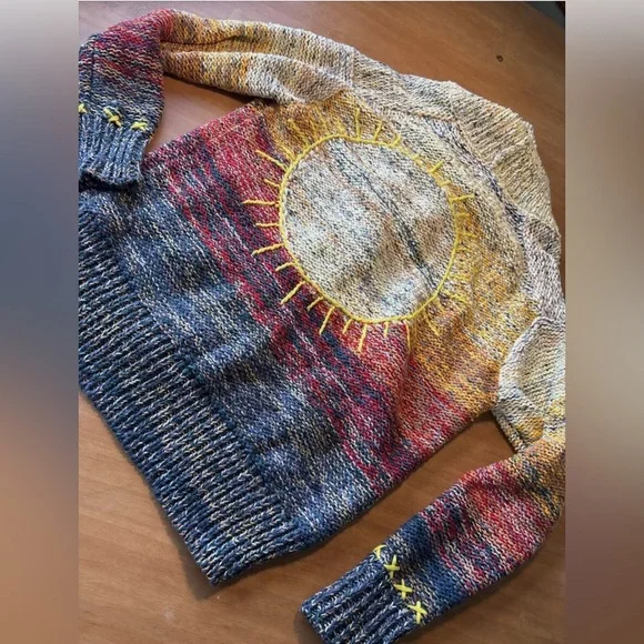 Anthropologie Pilcro Embroidered Multicolor Sunburst Cardigan -XS Like New euc - Picture 3 of 5